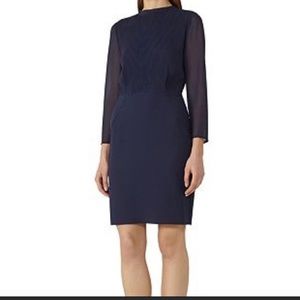 REISS Coralie Plisse Bodice Sheer Panel Dress